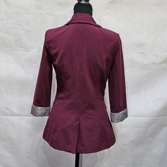 BCX Princess Cut 3/4 Rolled Sleeve Maroon Blazer Jacket Size S - Picture 4 of 7